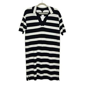 Women Ann Taylor Navy and White Striped Polo Shift Dress